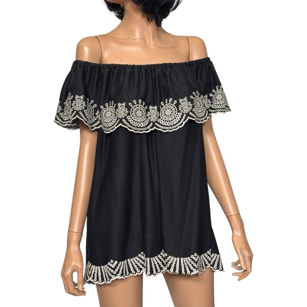 Embroidered Off Shoulder Convertible Peasant Top XL Scallop Boho Feminine